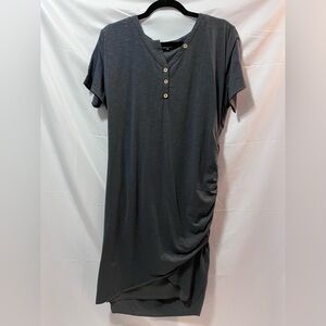 Women's Gray Button-Detail Dress with Side Ruching. XL.